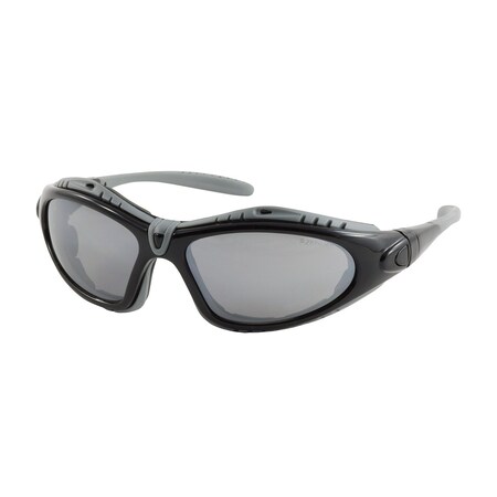 Pip Full Frame Safety Glasses with Black Frame, Foam Padding, Silver Mirror Lens and Anti-Scratch / 250-50-0425